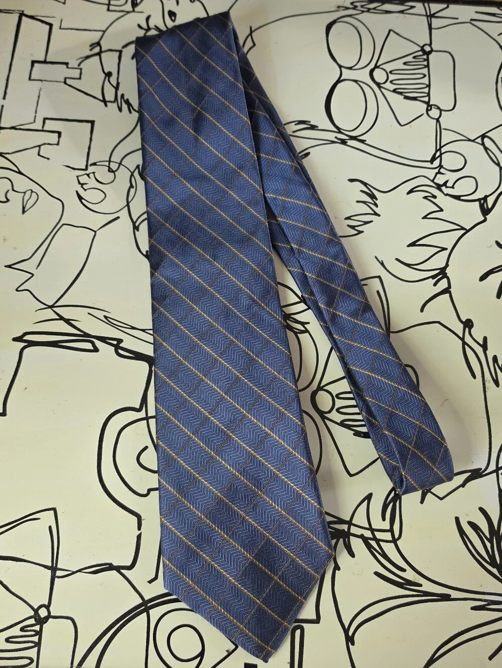 Joseph Abboud Tie Silk Men's Blue Herringbone Grid Plaid Geometric Italy 61